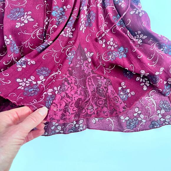 FREE PEOPLE INTIMATELY BURGUNDY LACE FLORAL PRINT SHEER DRESS NIGHTGOWN NWT LG - Picture 8 of 15